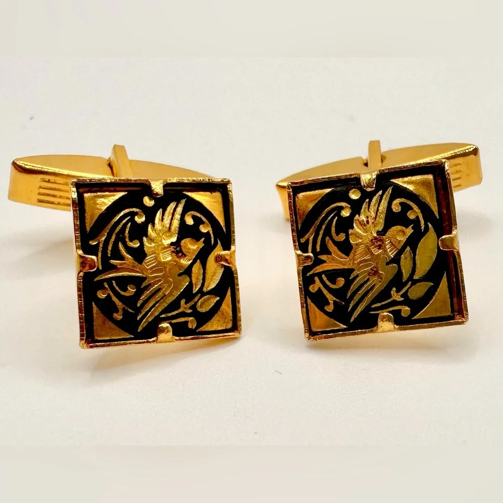 Vintage Unisex Damasquinado Spain gold filled 24 karats encrusted cufflinks